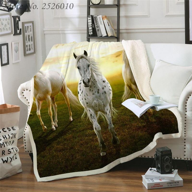 

Throw blanket Galloping horse 3D Velvet Plush Blanket Bedspread For Kids Girls Sherpa Couch Quilt Cover Travel 09