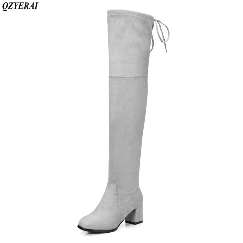 

QZYERAI Spring and autumn fashion ladies' boots to knee executive boots sexy tight women's shoes European style size 34-43, Black