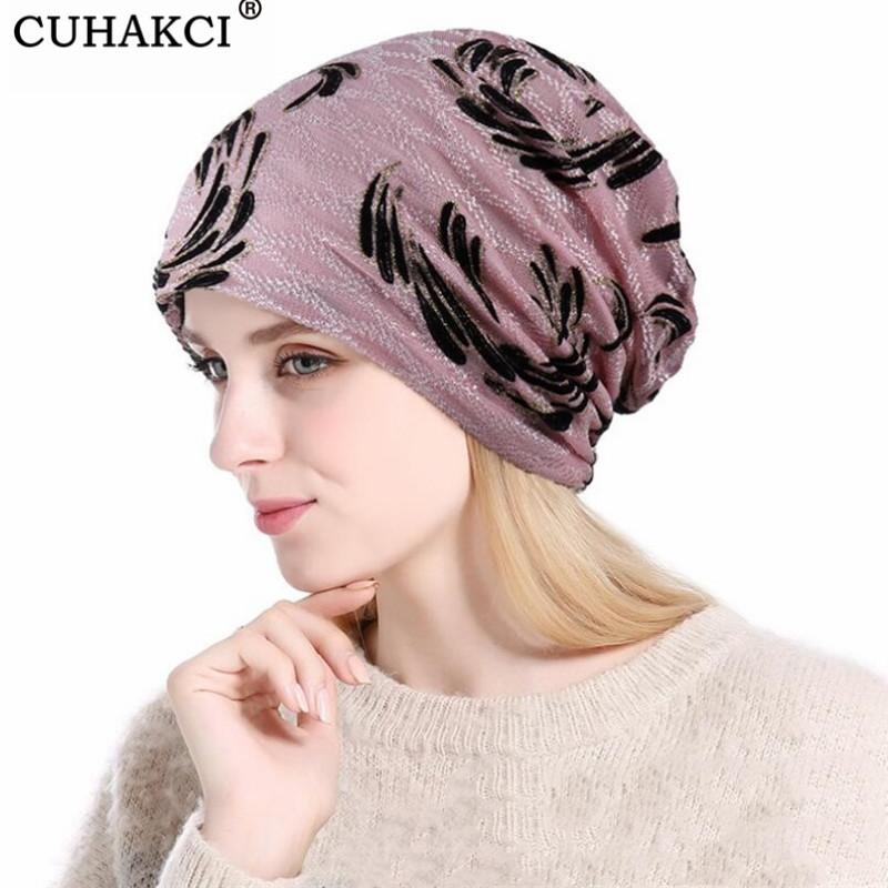 

CUHAKCI Skullies Winter Hats For Women Bonnet Female Hat High Quality Cap New Cotton Skulls Spring Ladies Soft Flower Beanies, M227 khaki