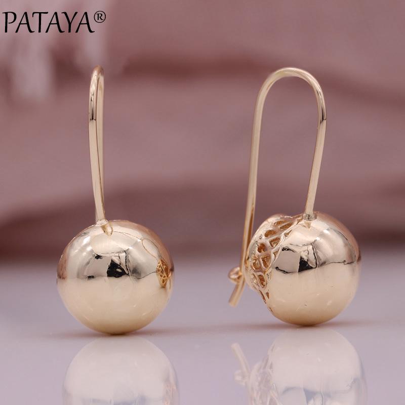 

Dangle & Chandelier PATAYA Small Spherical Hollow Earrings 585 Rose Gold Glossy Long Women Unique Party Wedding Fashion Jewelry