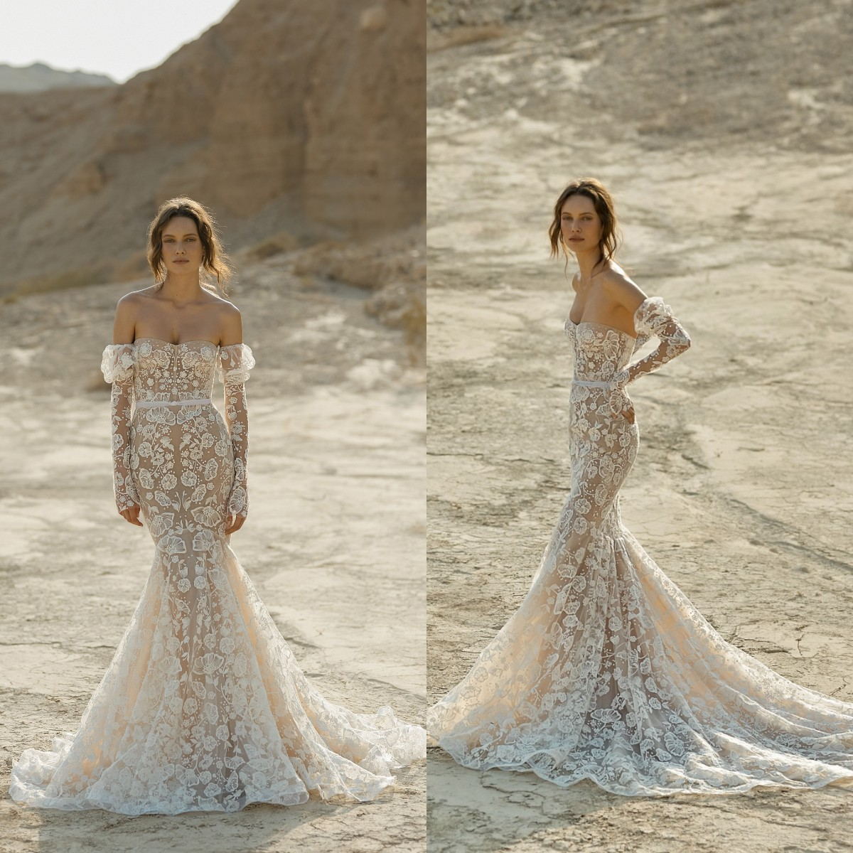 

Eisen Stein 2021 Wedding Dresses Sweetheart Long Sleeves Lace Appliques Mermaid Bridal Gowns Custom Made Sweep Train Wedding Dress, Champagne