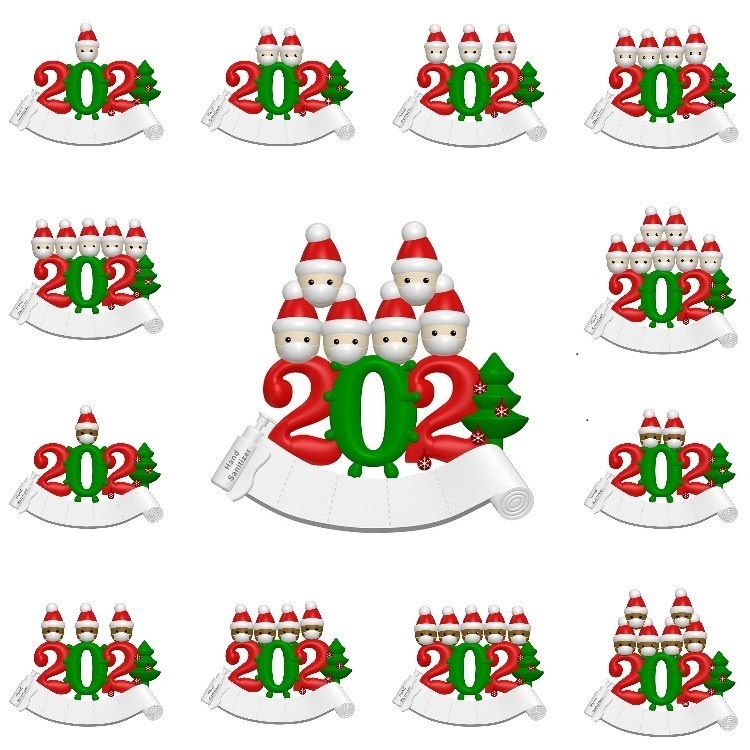 

Hot Christmas Ornament Resin DIY Greeting With Mask Xmas Tree Hanging Pendant Social Distancing Family Of 1-7 Christmas Pendant T500292