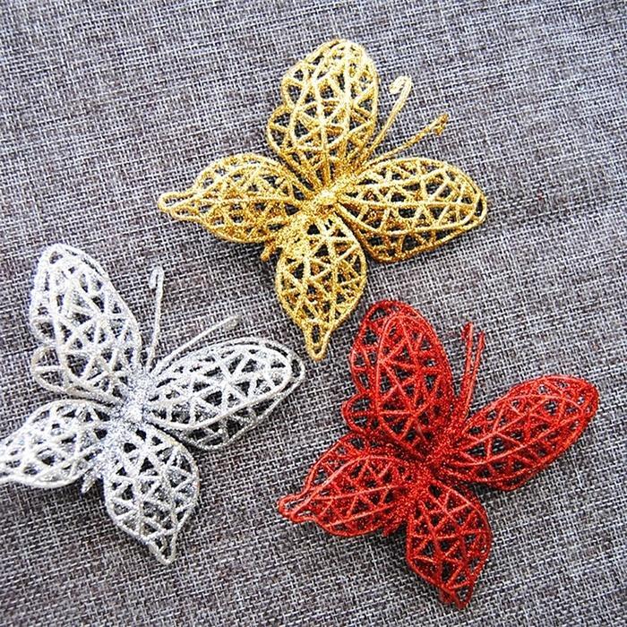 

10PCS/Lot Home Christmas Party Decoration Christmas Artificial Glitter Hollow Butterfly 6zHH1871