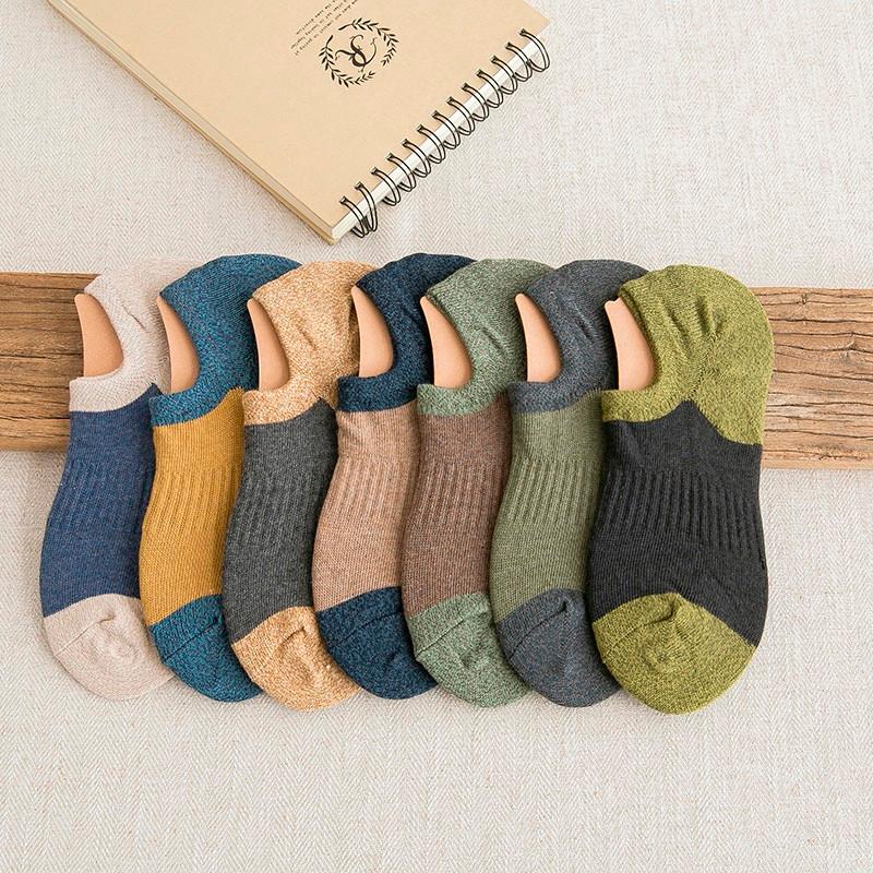 

Breathable Men Patchwork Cotton Casual Invisiable Socks Cosy Sports Non-slip Male Short Socks Summer Boys Low Cut Hosiery, Khaki heel