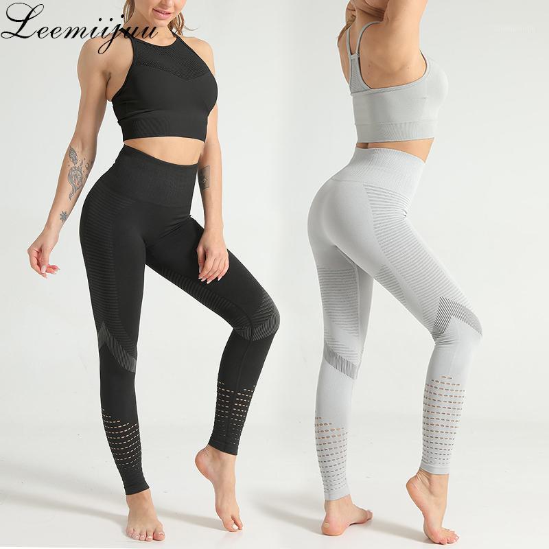 

LEEMIIJUU Hyperflex Workout Set Sport Leggings And Tops Set Yoga Outfits For Women Sportswear Athletic Clothes Gym Sets 2 Piece1, Gray