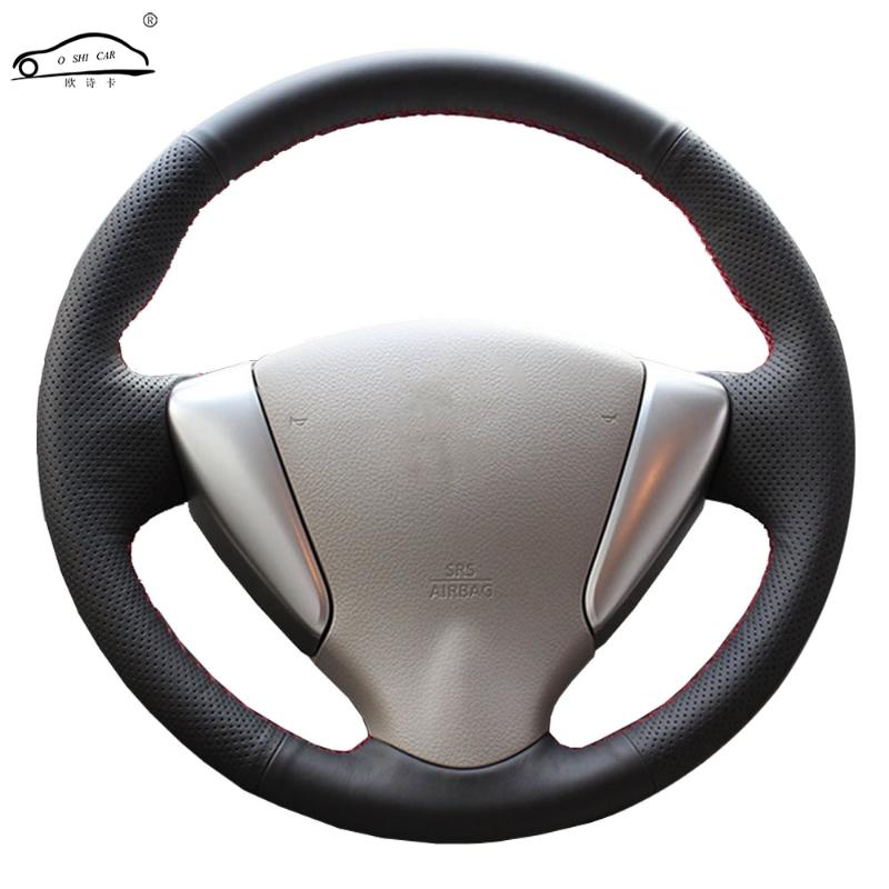 

Genuine leather car steering wheel cover for Tiida Sylphy Sentra Versa Note 2014/custom Steering-Wheel Handlebar Braid