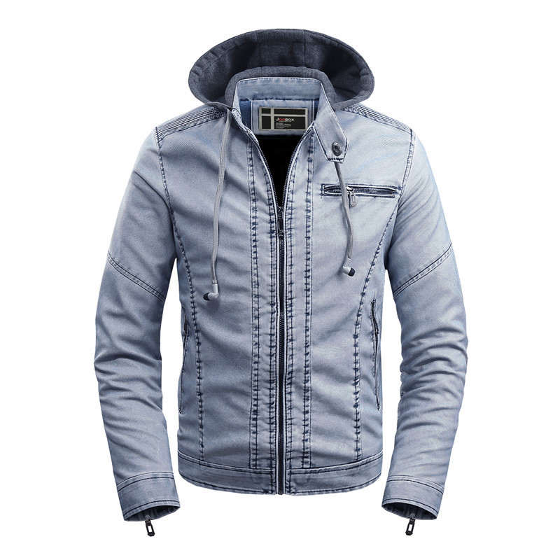 

New Autumn Mens Leather Jacket Casual Stand Collar Motorcycle Jacket Men Plus Velvet PU Simple Fashion Jacket Men Clothing, Coffee