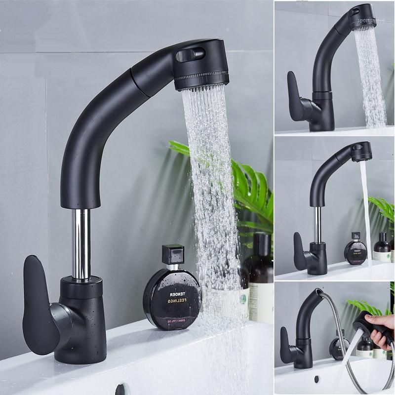 

Bathroom Basin Faucets Total Soild Brass Hot & Cold Pull Out Spray Nozzle Sink Mixer Tap Single Handle Deck Mounted Rotate Taps1