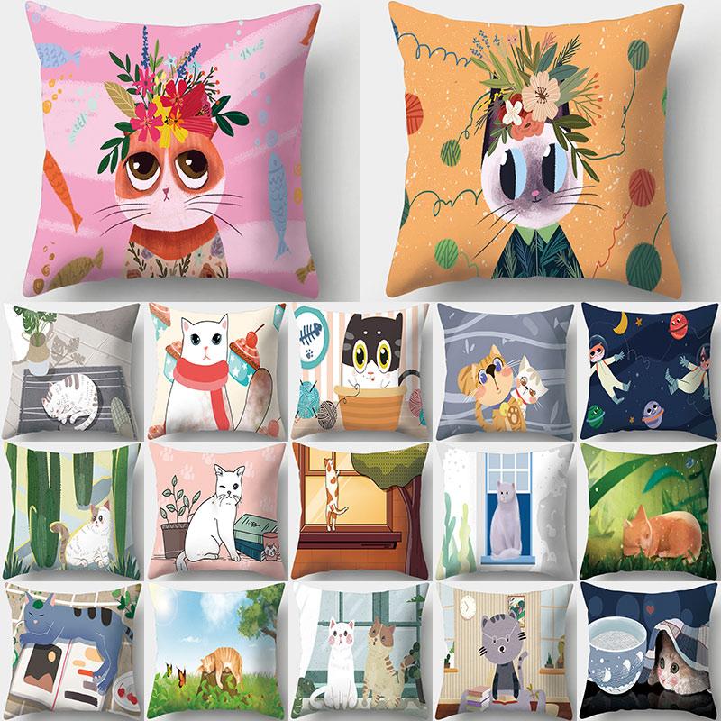 

Cartoon Cute Cat Pattern Decorative Cushions Pillowcase Polyester Cushion Cover Throw Pillow Sofa Decoration Pillowcover 40957, 2-40957-002