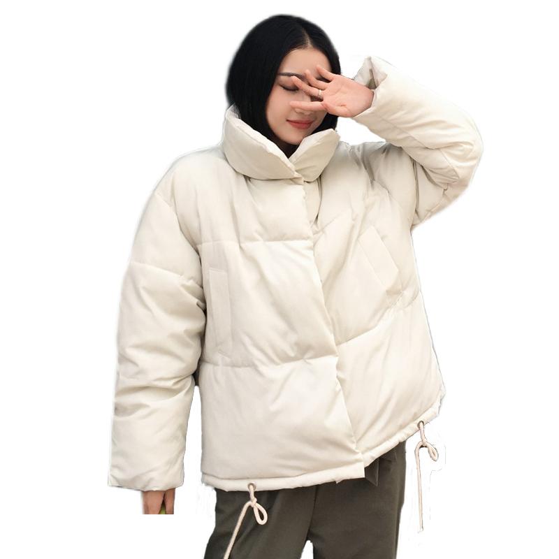 

Women' Winter Down Jacket 2020 Turn Down Collar Female Stand Collar Bread Service White Coat With Candy Color, Beige