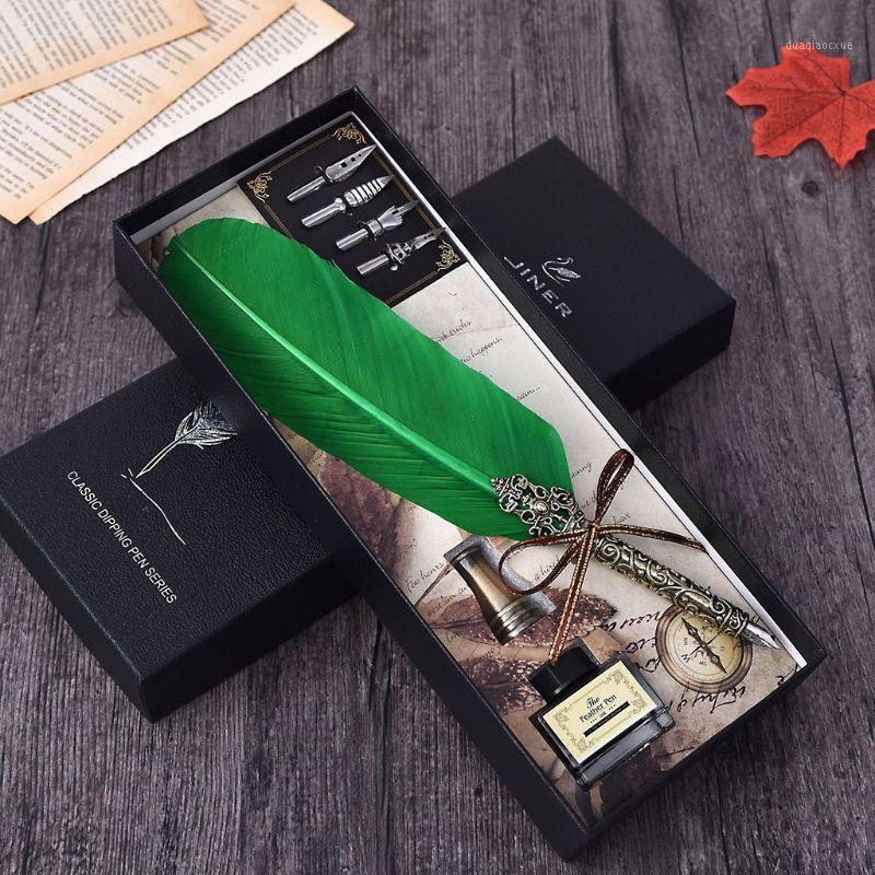 

Fountain Pens Vintage Handmade Feather Quill Dip Pen With Ink Nibs English Calligraphy Writing Stationery Wedding Gift Nov.81, Red