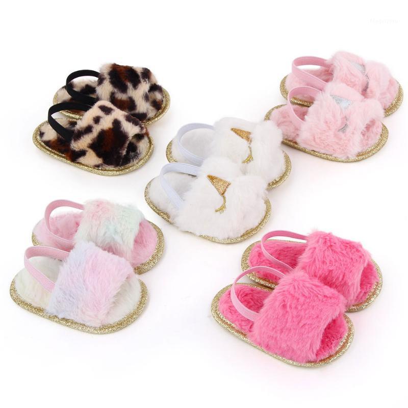 

Infant Baby Girls Plush Sandals Autumn Winter Soft Sole Faux Fur Flats Toddler Prewalker Slippers with Elastic Back Strap1, Brown