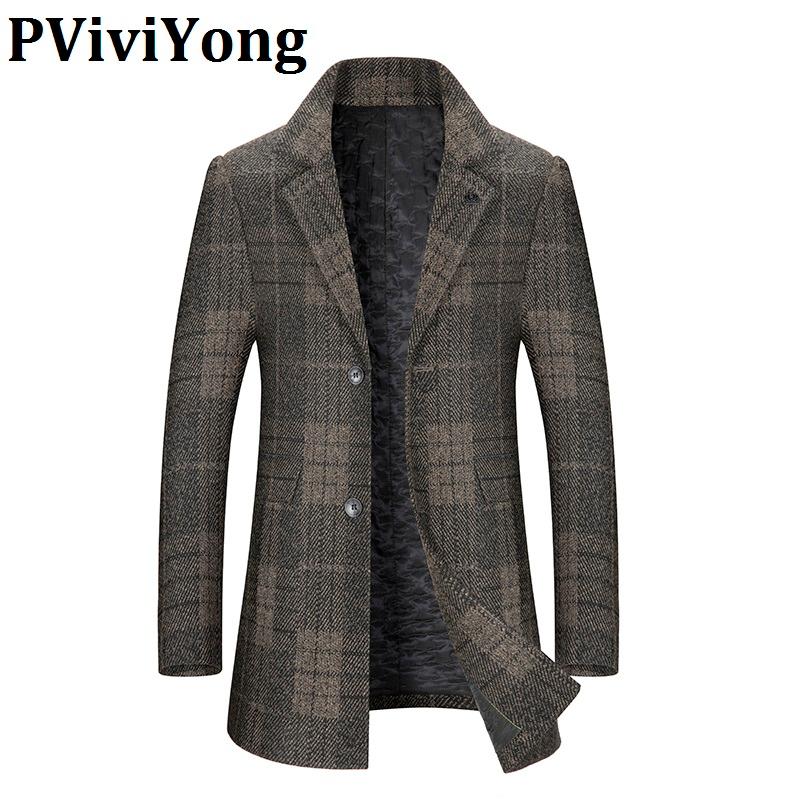 

PViviYong 2020 winter new arrival high quality men jacket,fashion Mandarin Collar plaid Business windbreaker C03, Gray