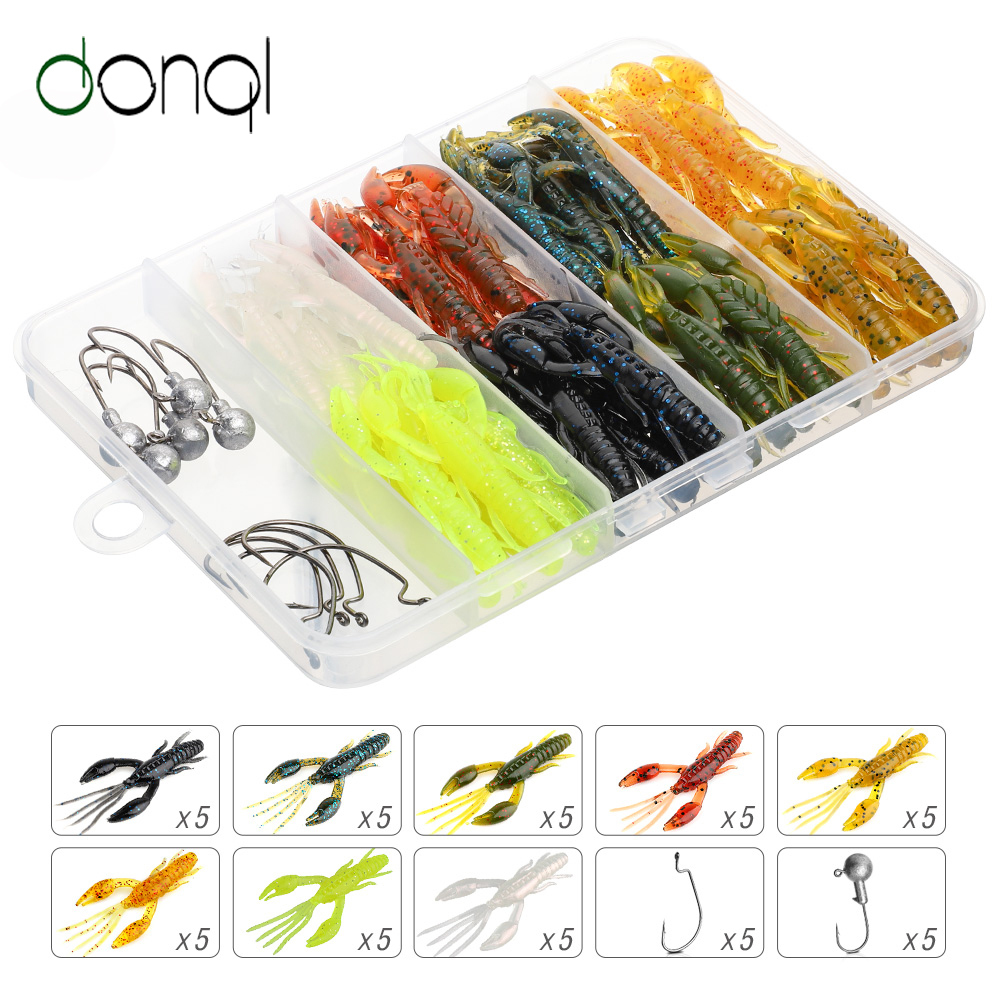 

DONQL 40Pcs/lot Shrimp Soft Fishing Lure Set Artificial Silicon Bass Swimbait 50mm 1.6g Jig Rubber Lure Fishing Hook Bait Tackle Y200827