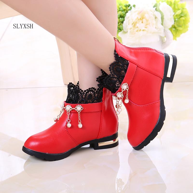 

Autumn Winter New Children's Snow Boots Girls Princess Students Shoes Warm Plus Velvet Child Brae Boots PU leather kids sneakers, Pink