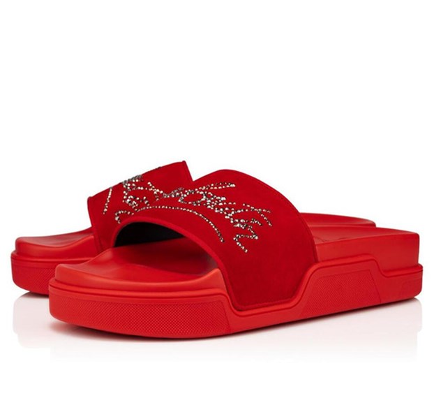 

Luxury Design Brand Men Navy Pool Strass Flat Red Bottom Slides Slippers Sandals Comfort Slip On Men's Outdoor Beach Flip Flops EU38-46, Colour4