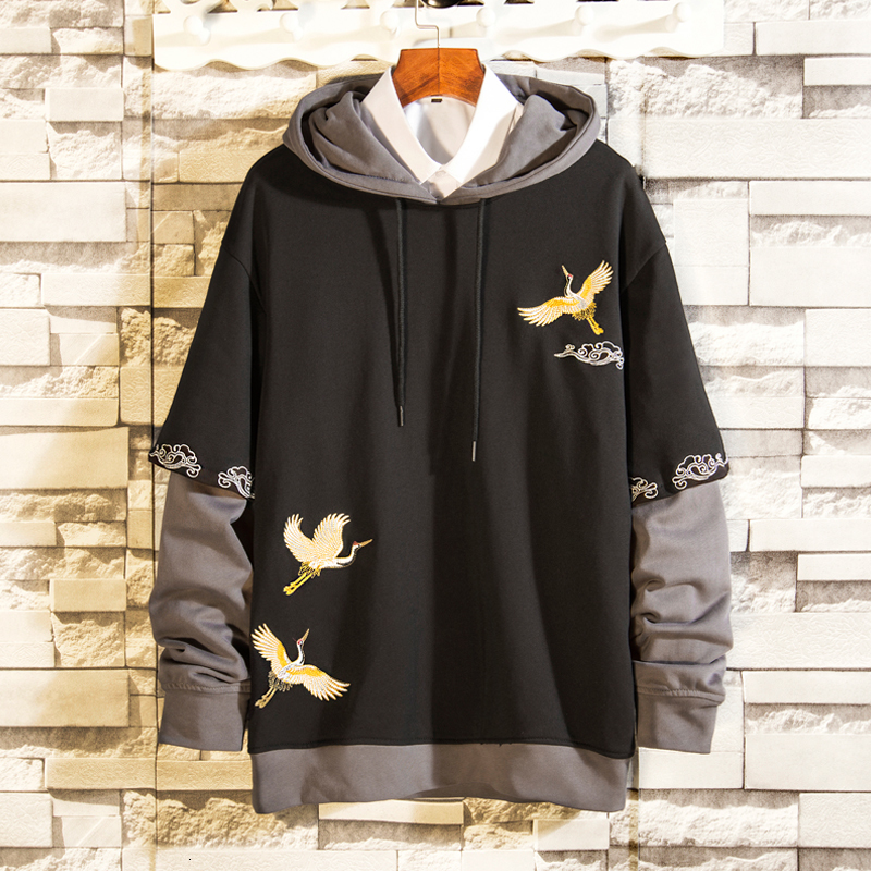 

2021 New Chinese-style Retro Crane Plus Size Hoodies Hood SEWX, Black
