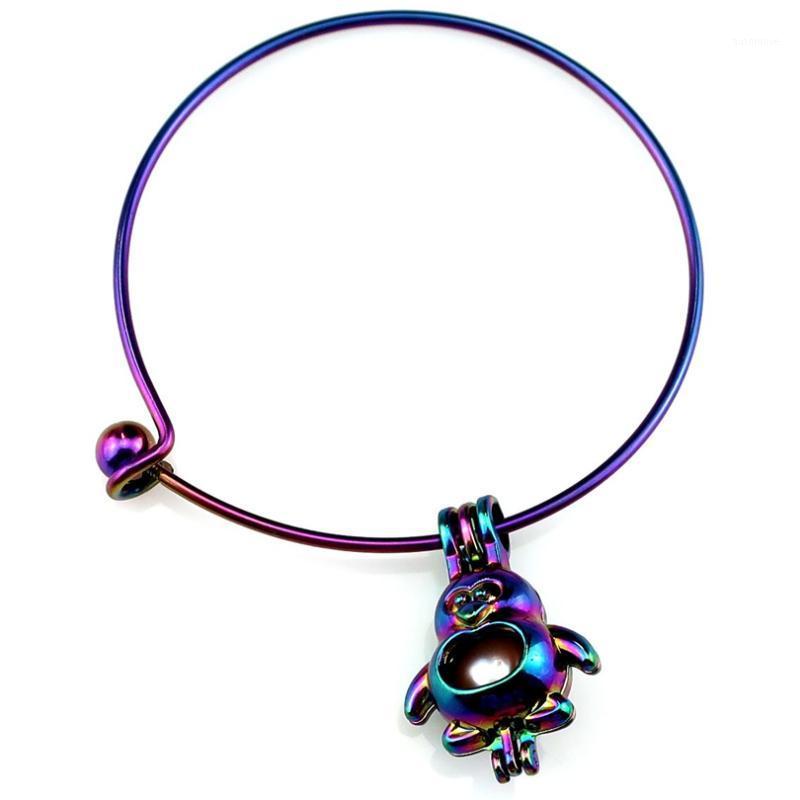 

B-C599 Rainbow Sea Bird Penguin Beads Cage Locket Wrist Girl Women Expandable Wire Steel Bracelet Bangle1