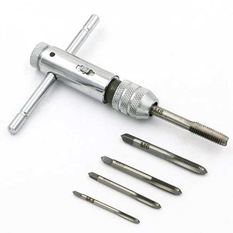

1pc Adjustable 3-8mm T-Handle Ratchet Tap Wrench with M3-M8 Machine Screw Thread Metric Plug Tap Machinist Tool