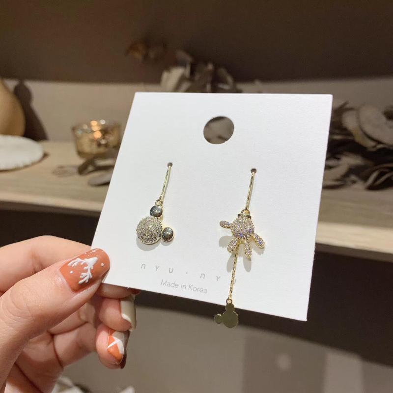 

Cute Mouse Long Earrings Hooks Palm Asymmetrical For Girls Silver-plated Christmas Romantic Gift Cartoon Accessories Wholesale