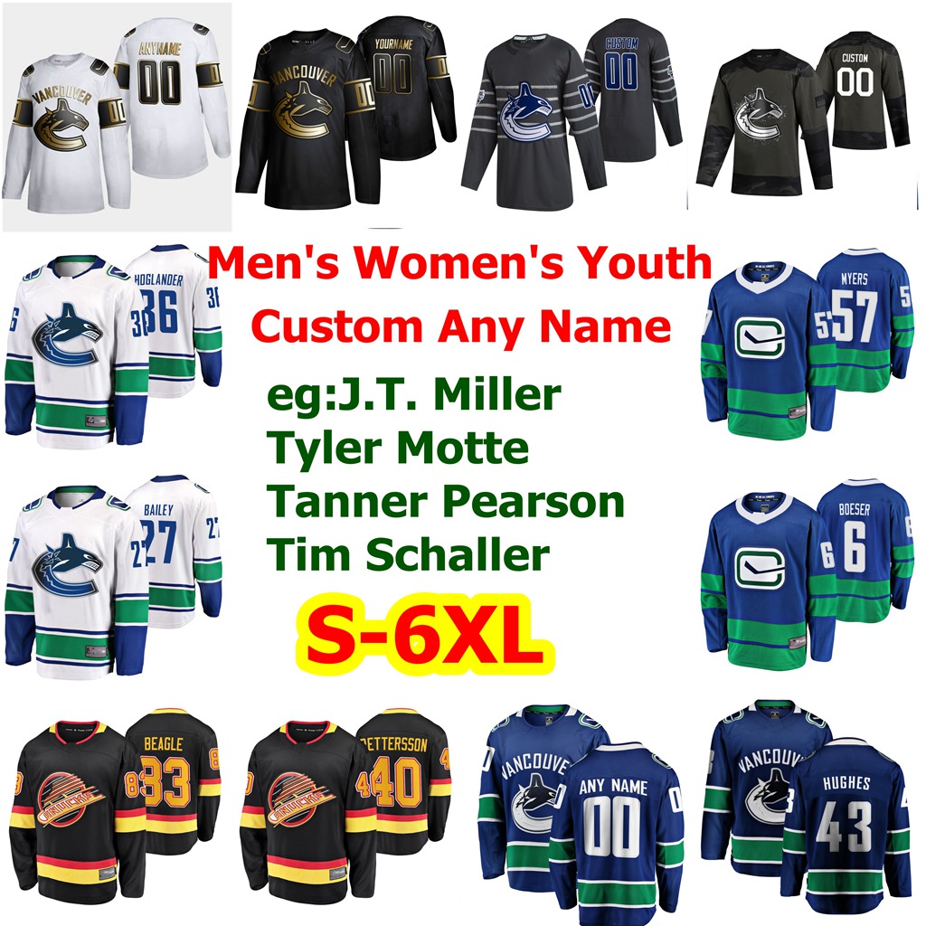 

S-6XL All Star Vancouver Canucks Hockey Jersey 30 Jake Kielly 43 Quinn Hughes 53 Bo Horvat Elias Pettersson Thatcher Demko Custom Stitched, Mens white golden edition