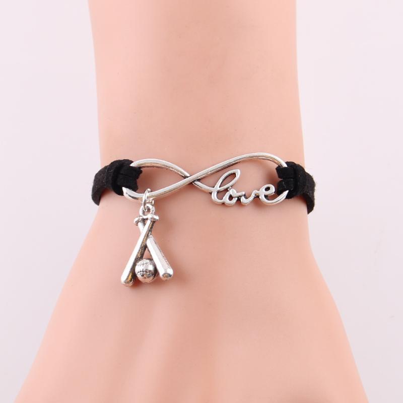 

Little Minglou Infinity Love SOFTBALL mom bracelet Baseball bat charm leather wrap men bracelet & bangles for women jewelry1