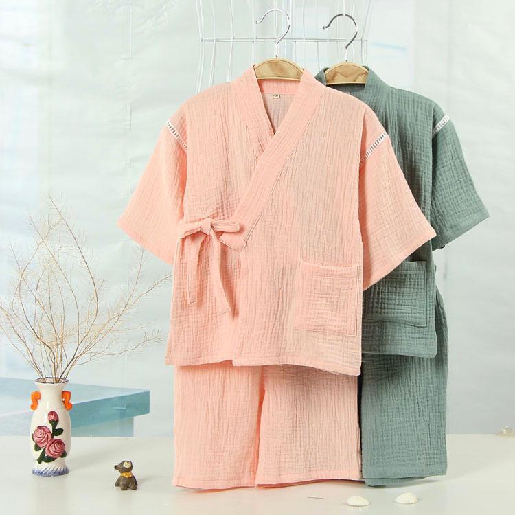 

Ethnic Clothing Summer Children's Japanese Kimono Men And Women Baby Cotton Washed Crepe Short Sleeve Home Service Bathrobe Suit Yukata