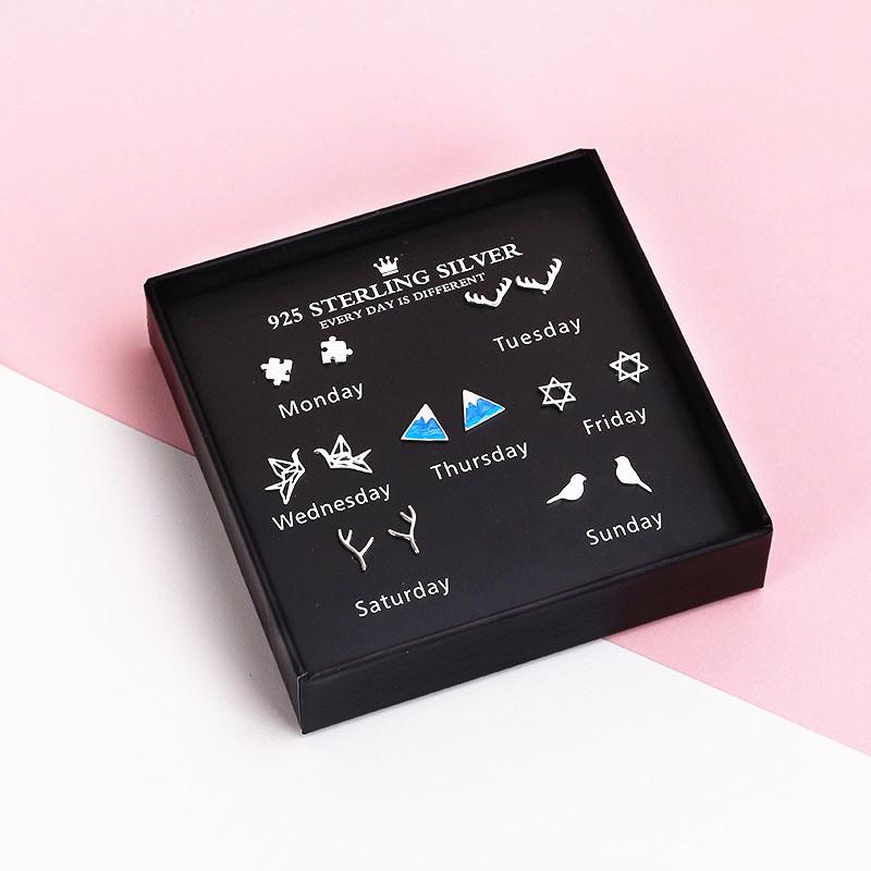 

Stud 34 Style One Week Earrings Simple And Creative Temperament Bird Plane Love Deer Bikr Jewelry For Women