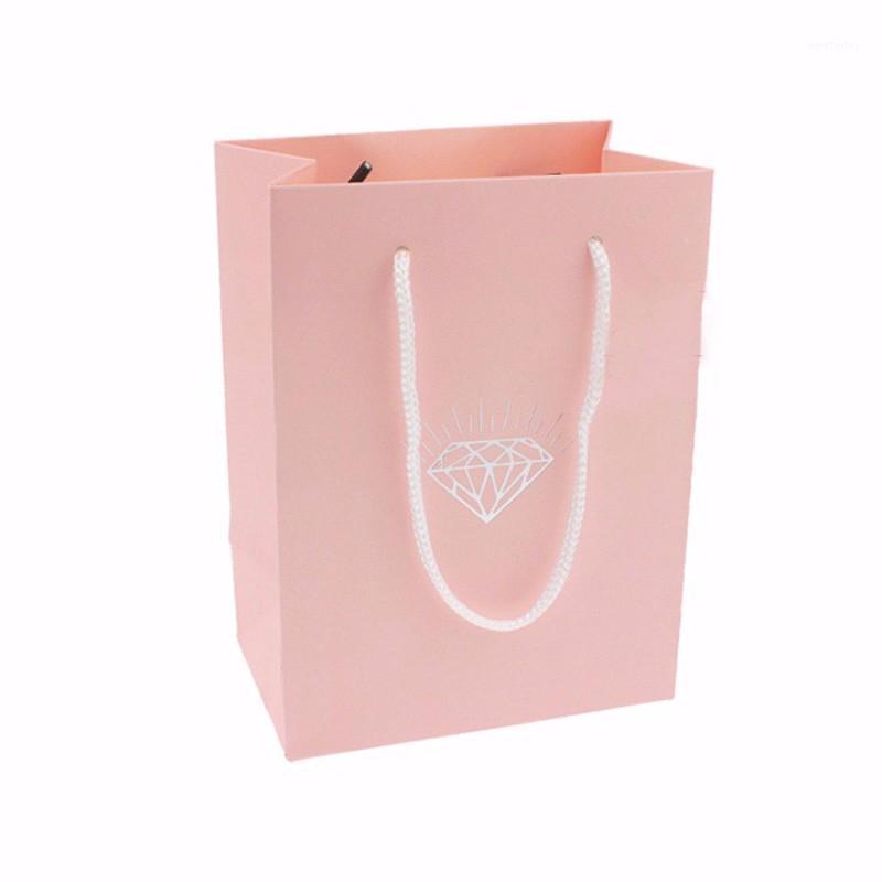 

10 pieces/lot) Promotion Pink Paper Gift Bag With Diamond Printing Wedding Birthday Baptism Party Favors Jewelry Gift Bag GB02P1