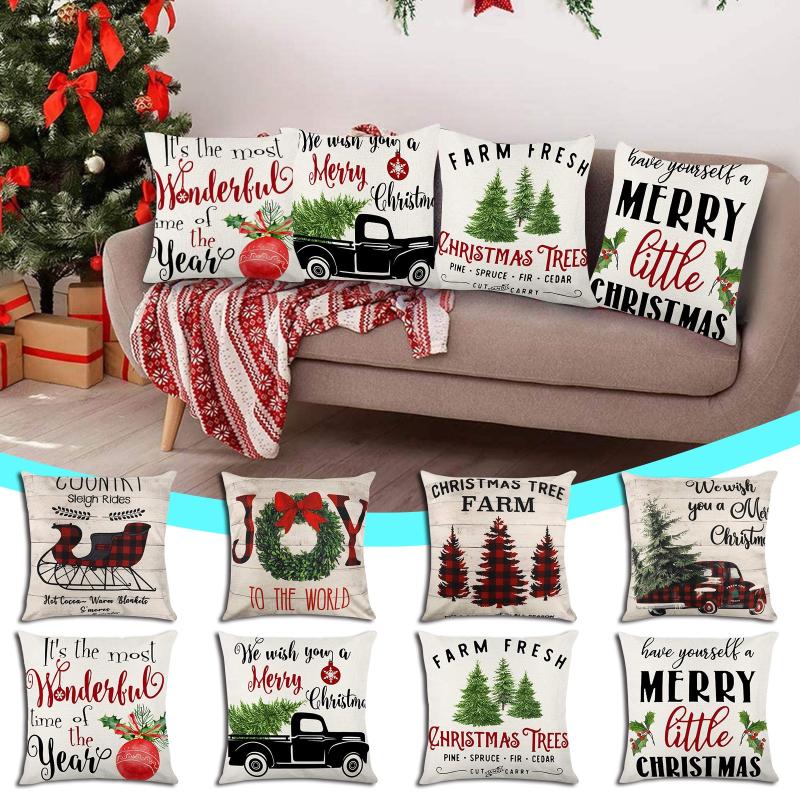 

1PC Fashion Home Decor Christmas Decorations Cotton Linen Throw Pillow Case Sofa Waist Cushion Cover 45X45CM