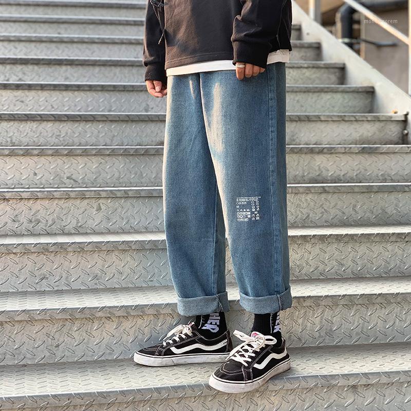 

Harajuku fashion brand loose straight pants autumn fashion all-match retro pants 2019 new student jeans male1, Blue