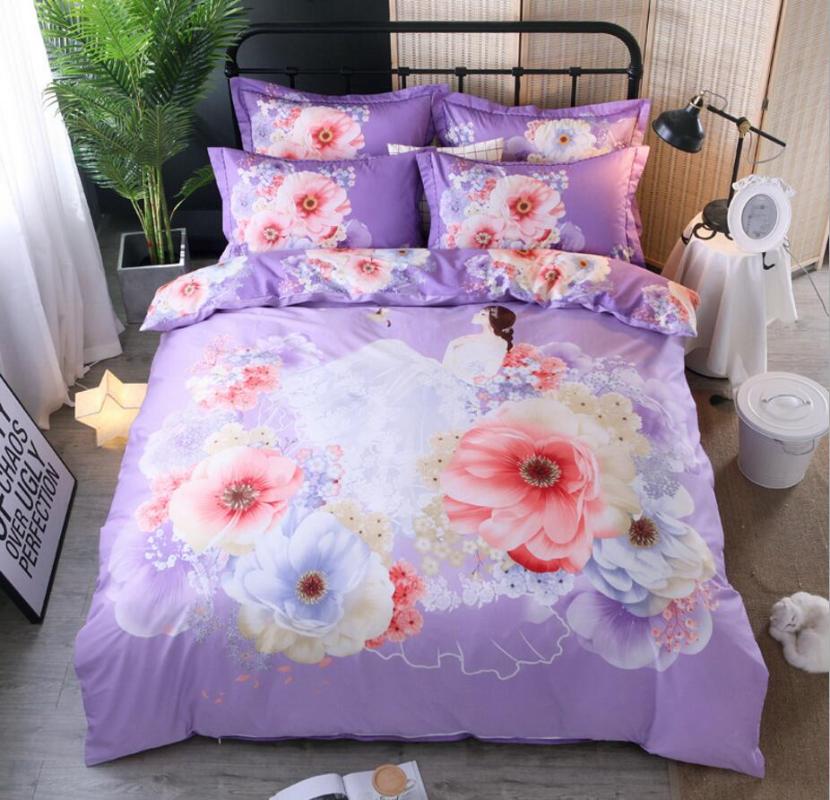 

Flower Print Bedding Set Cotton 4pcs Princess Quilt Cover King  Size Home decoration Bedclothes Bed Sheet Set Pillowcases