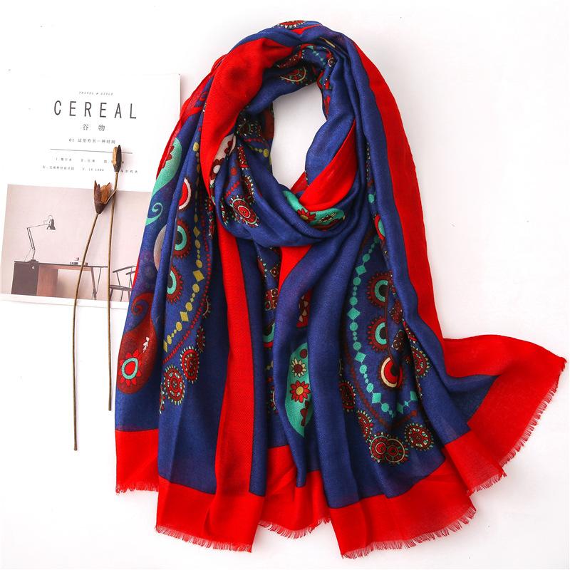 

National style printed cotton and scarf popular women travel sunscreen Shawl autumn and winter beach colorful silk scarf