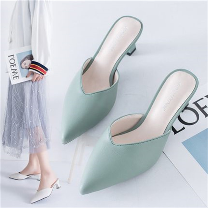 

You'll 2021 New See Office Slippers Women's Heels Bomb Two Inches Sliding in Comfortable Green White Ladies High Sandals CRG9, Black