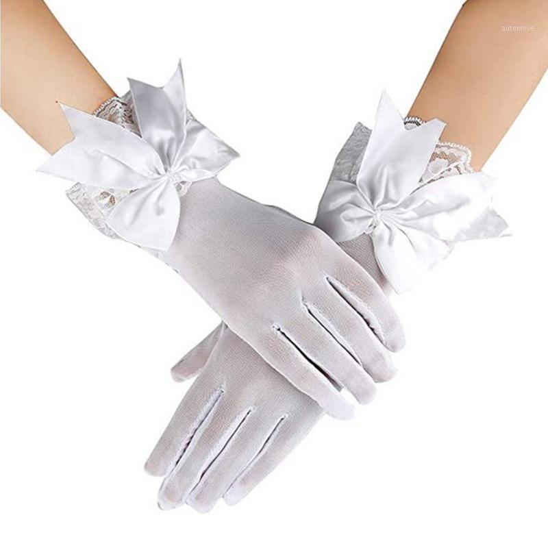 

Ladies Black White Wrist Gloves Women Lace Mesh Gloves Large Bow Knot Bride Marriage Glove Party Cosplay Accessories1