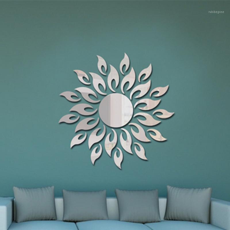 

Sun Sunshine Fire Sunflower Wall Sticker 3D Mirror Effect Art Mural DIY Removable Decal Stickers Home Decorations1