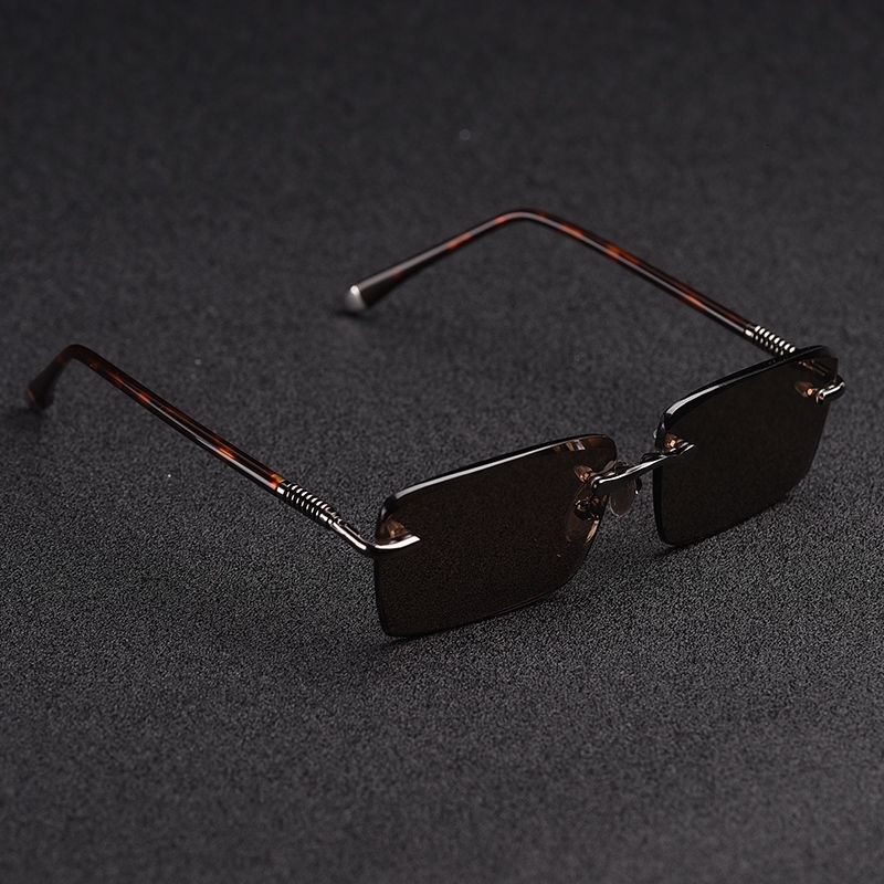 

zerosun Glass Sunglasses Male Rimless Sun Glasses for Men Brown Stone Lens Anti Scratch Brand Designer Vintage Eyewear