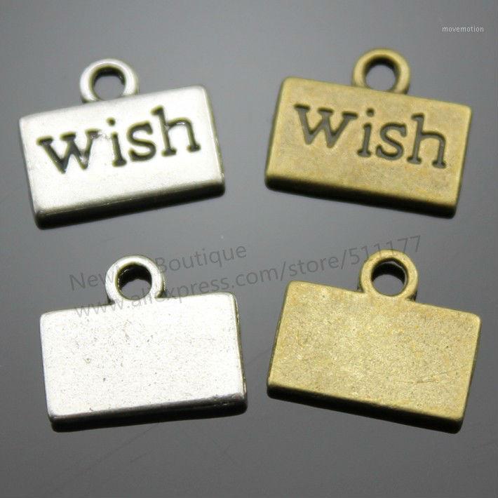 

Wholesale-100pcs/lot 13mm 2 Colors Antique Silver, Antique Bronze Message Wish Stamp Charms1