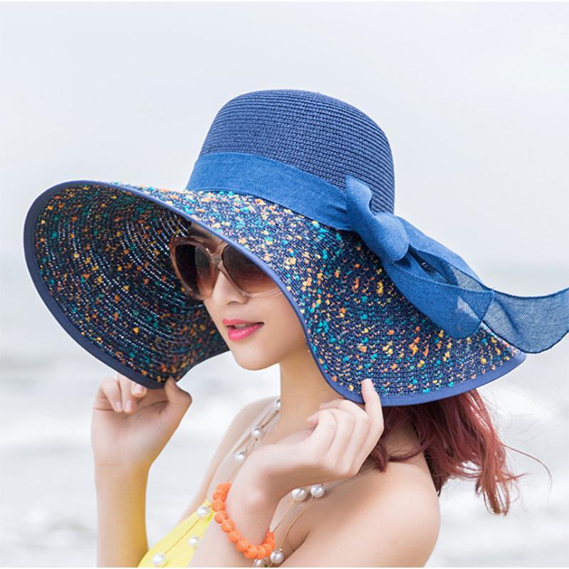 

MISSKY Women Summer Sun Hats Simple Bowknot Large Brim Foldable Sunscreen Outdoor Breathable Cap, Khaki