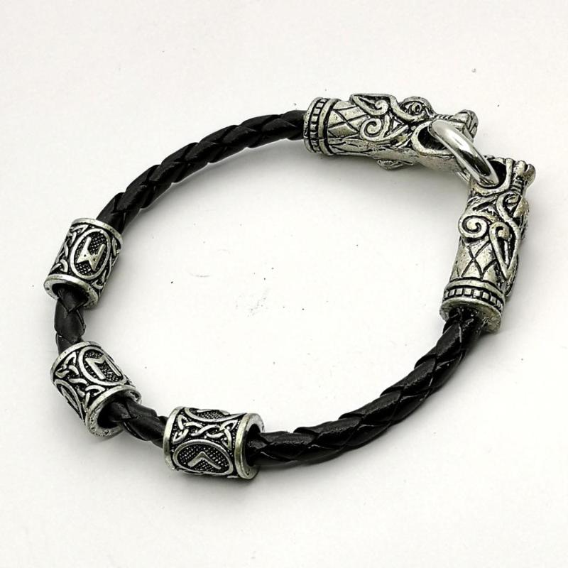 

Nordic Viking leather bracelet viking beads Dragon head bracelet Retro jewelry men fashion gifts