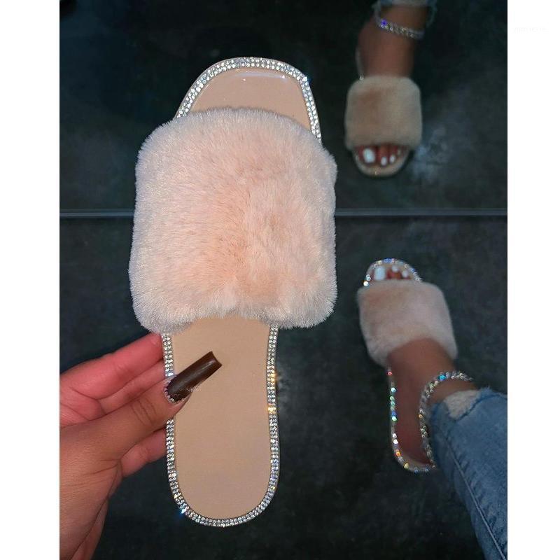 

2021 Autumn Women's Shoes Flat Sandals Fashion Solid Color Plush Slippers Open Toe Outdoor Shoes Plus Size 431, Black