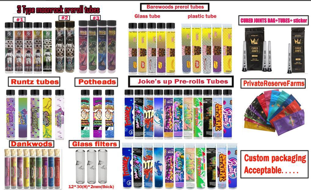 

Mix Types Pro-Rolls Packaging Barewoods Joke's up Runtz Moonrock Dankwoods Potheads Cure Joints Preroll Tube Packaging Custom Packaging