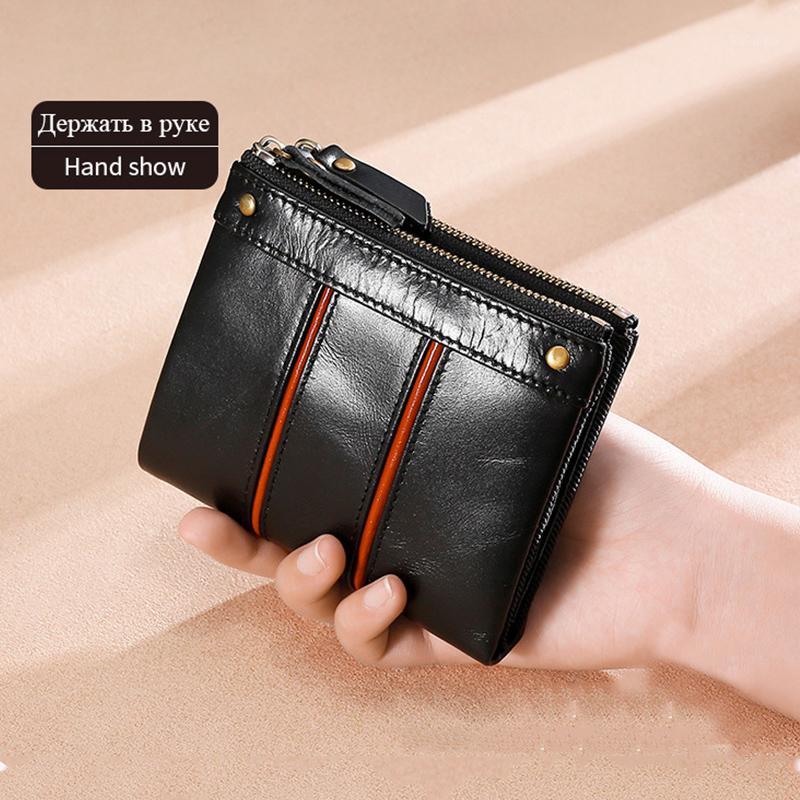 

Women's 100% Genuine Leather Wallet Ffid Female Red Coin Purse Small Walet Portomonee Zipper And Money Bag Lady Mini Card Holder1, Black