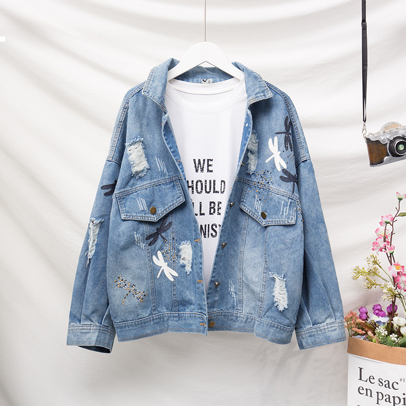 

New Clear 2021 Blue Woman's Jean Jacket Autumn Woman Luxury Designer Clothes Kpop Style 6cki QFX4