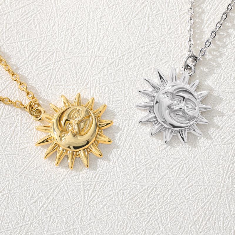 

Pendant Necklaces Cute Smile Moon Sun Necklace Stainless Steel Gold Color Charm Sunburst Sunshine Choker Women Friendship Gifts