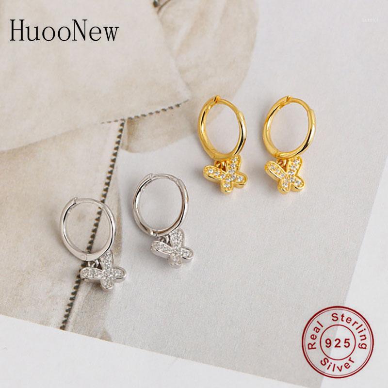 

925 Silver Golden Circle Animal Butterfly Mix Cubic Zircon Pendant Hoop Earring For Women Cute Pendientes Brinco Oorbellen 20201