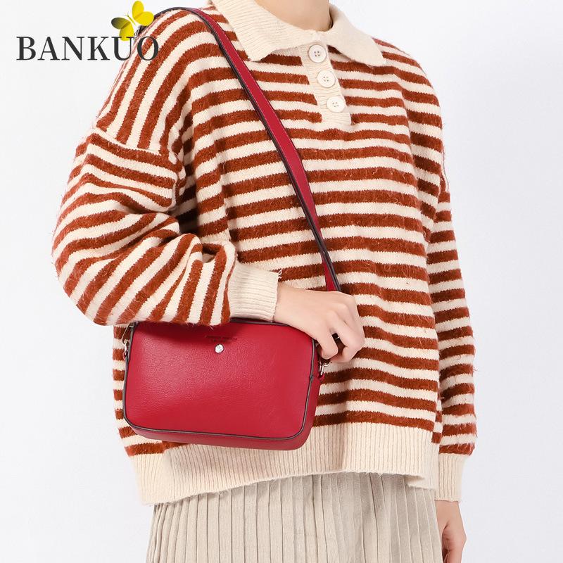 

BANKUO 2021 New Women's Ins Style Bags Minimalist Mini Flap Bag PU Leather Girls All-match Messenger Bag Fashion Handbags X126, Black