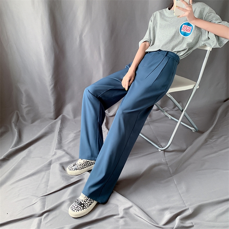 

XS-2XL Lengthen Length Solid Pants Women Summer Elastic Waist High Waist Trouser Female Full Length Pocket Wide Leg Pants 201228, Lengthen-light green