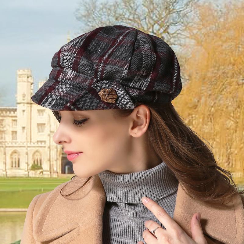 

Berets Beret Hat Female Winter Wool Cap British Autumn Men Korean Japanese Knitting Painter Hats Women Plaid Pumpkin Caps H6725, Stylec