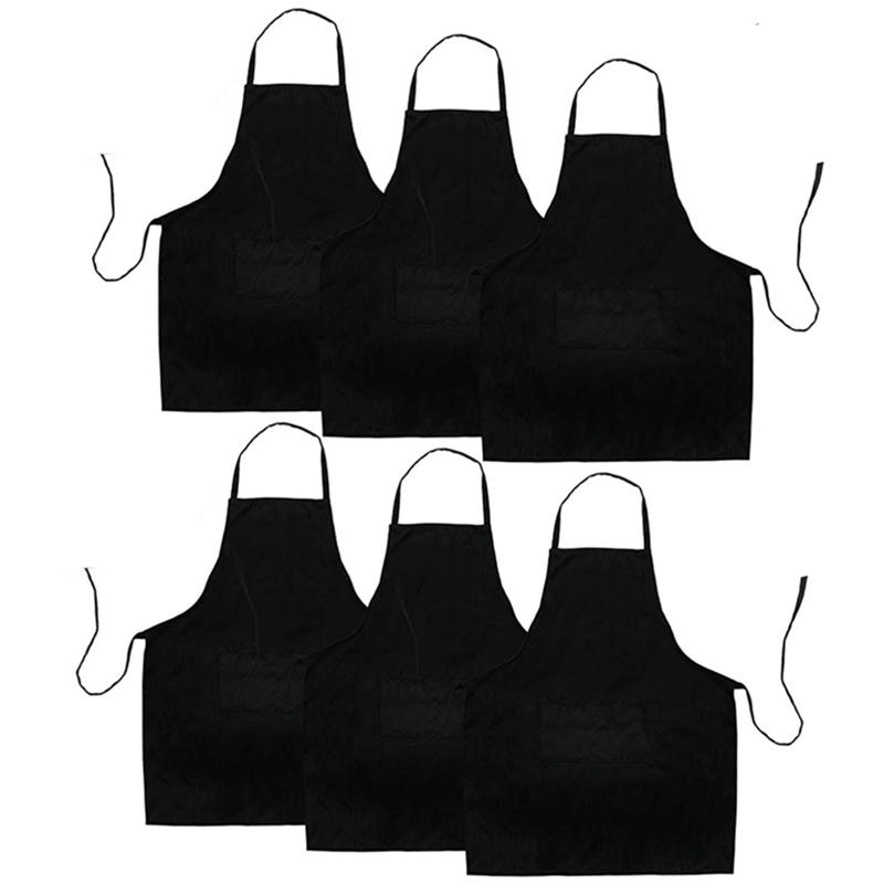 

6 Pack Black Kitchen Apron with 2 Pockets Anti-Dirty Apron Suitable for Barbecue Kitchen Cooking Baking Restaurant